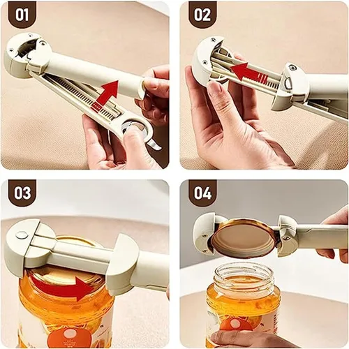 Miniatura 4 de Haofy Tornillo ajustable de acero inoxidable 3 en 1 multifuncional retráctil para abrebotellas, abridor de botellas, herramienta auxiliar de Beige