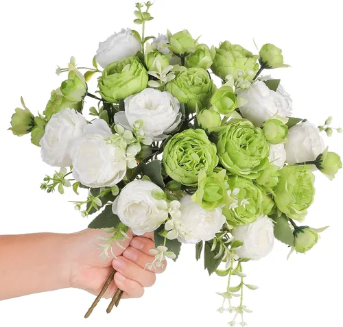 Miniatura 11 de Floweroyal 4 Ramos de Flores Artificiales de Peonía Color Champán, Ramos de Peonías de Seda para Bodas, Fiestas, Centros de Mesa de Mesa, Arreglos