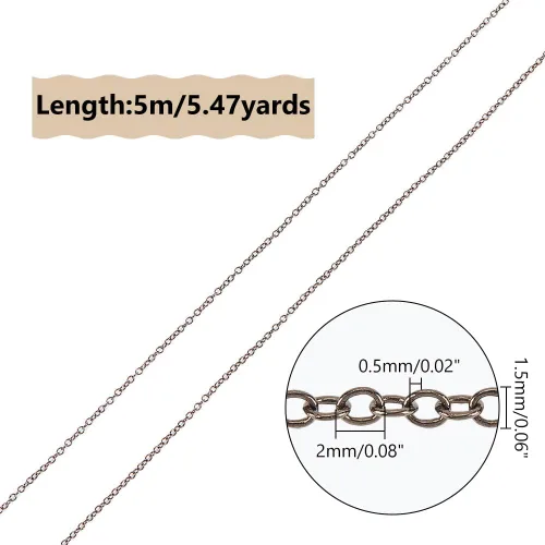 Miniatura 2 de PH PandaHall Cadena de cable de latón de 5 yardas de 0.059 in de ancho, cadena de eslabones trenzados, joyería para pulseras, collares, joyas