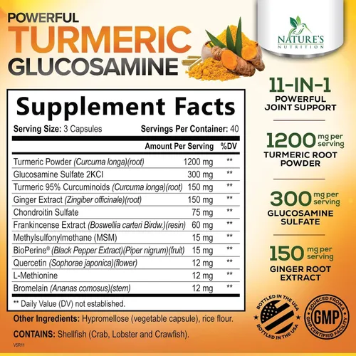 Miniatura 2 de Suplemento de curcumina de cúrcuma de 2000 mg – 95% curcuminoides con glucosamina, jengibre y MSM, pimienta negra BioPerine para una mejor