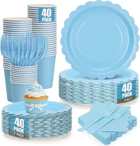 Miniatura 12 de Black Gold Paper Plates and Napkins-100 PCS-50 x 7''Dessert Plates & 50 x 6.5''Napkins,Gold Dots Paper Plate Party Supplies,for Azul Dorado