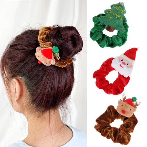 Miniatura 8 de 3 unidades de coleteros navideños de seda, lazos elásticos navideños con astas de alce navideño, suaves bandas elásticas para el cabello, lazos