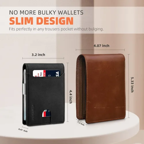 Miniatura 31 de RUNBOX - Carteras delgadas para hombre, cartera de piel con pinza para el dinero, cartera de bolsillo frontal con bloqueo RFID, tarjetero