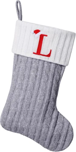 Miniatura 66 de Medias de Navidad personalizadas de 19 pulgadas con iniciales bordadas, medias de Navidad de punto negro para decoraciones de vacaciones familiares