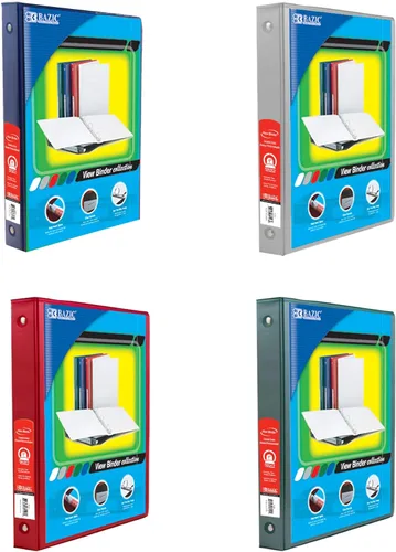 BAZIC Products Carpeta de 3 anillas, varios colores, carpeta económica con cubierta superpuesta transparente y anillos redondos, organizador para