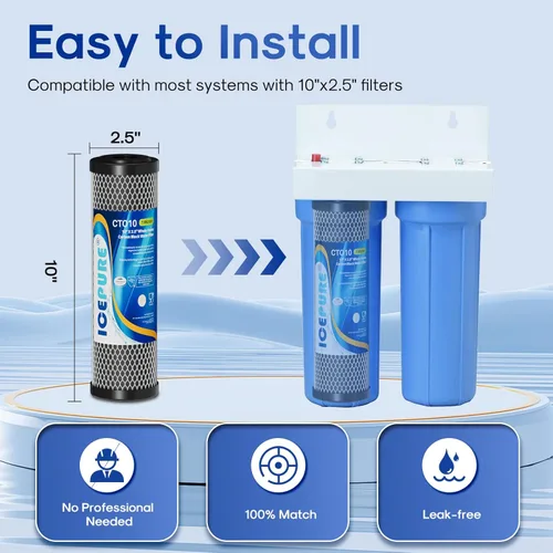 Miniatura 6 de ICEPURE Cartucho de filtro de agua de sedimentos de carbono CTO para toda la casa de 1 micrón, 2.5 x 10 pulgadas, compatible con DuPont WFPFC8002