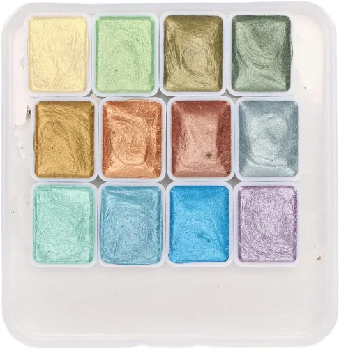 Juego de pintura de acuarela de 12 colores, mini purpurina ultra fina metálica sólida perla para artistas aficionados aficionados, 12 tonos