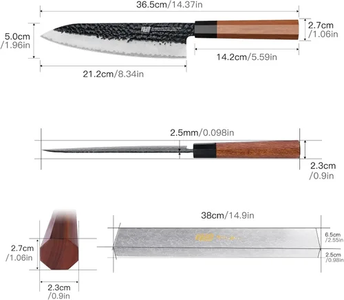 Miniatura 4 de FINDKING Dynasty Series - Cuchillo de chef japonés, cuchillo de cocina profesional, hoja de acero de alto carbono 9Cr18MoV, mango octogonal