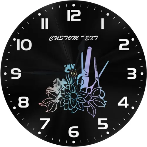 Miniatura 13 de Reloj de pared personalizado para peluquería, añade tu texto, reloj de peluquería personalizado para salón de belleza, decoración de reloj de pared