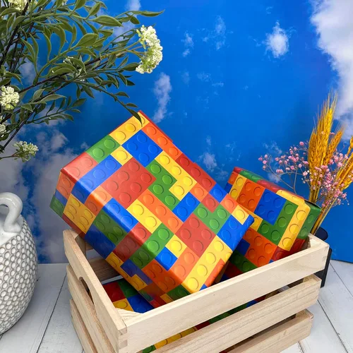Miniatura 5 de Dtiafu Papel de regalo de bloques de construcción, bonito papel de regalo de cumpleaños para niños y niñas, 20 x 28 pulgadas por hoja (6 hojas)