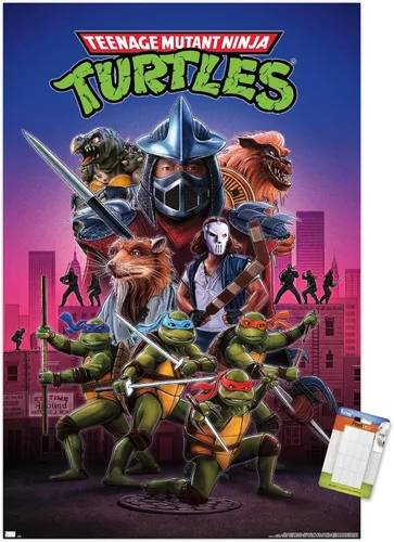 Miniatura 12 de Teenage Mutant Ninja Turtles (1990) - Póster de pared de una hoja, 22.4 pulgadas de largo x 14.7 pulgadas de ancho, versión enmarcada de madera