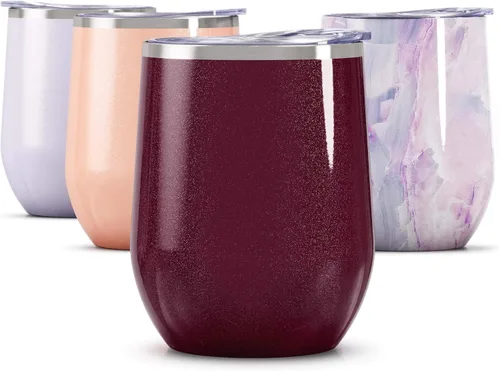 Miniatura 47 de Maars Bev - Vaso de vino de acero inoxidable sin tallo con tapa, aislado al vacío de 12 onzas, a prueba de derrames, apto para viajes, vasos midnight