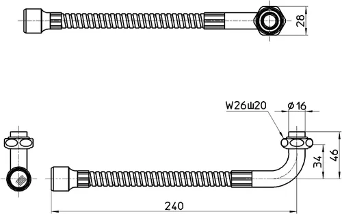 Miniatura 2 de SANEI PA18A-76X2-16 Benley Tubo flexible, tipo fuelle, prevención de salpicaduras, longitud 9.4 pulgadas (9.449 in), diámetro exterior 0.6 pulgadas