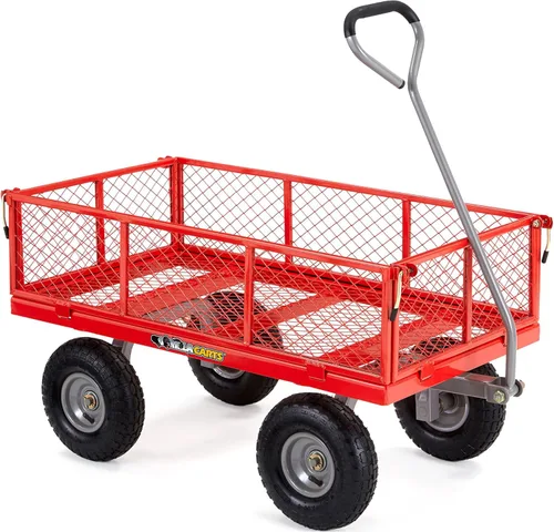 Carrito de servicios de acero Gorilla Carts con lados extraíbles con una capacidad de 800 libras, rojo