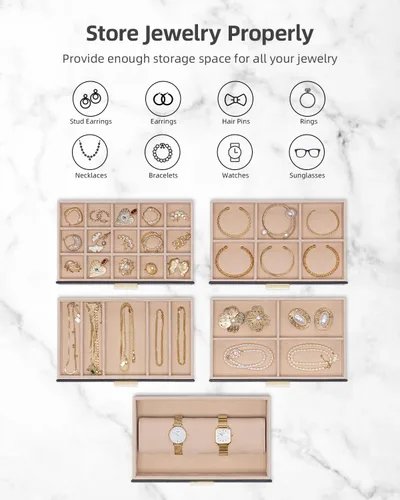 Miniatura 3 de Vlando Joyero grande de 6 capas Organizador de joyas, organizador de joyero para cajón, collar, anillo, pulsera y reloj, regalo de cumpleaños