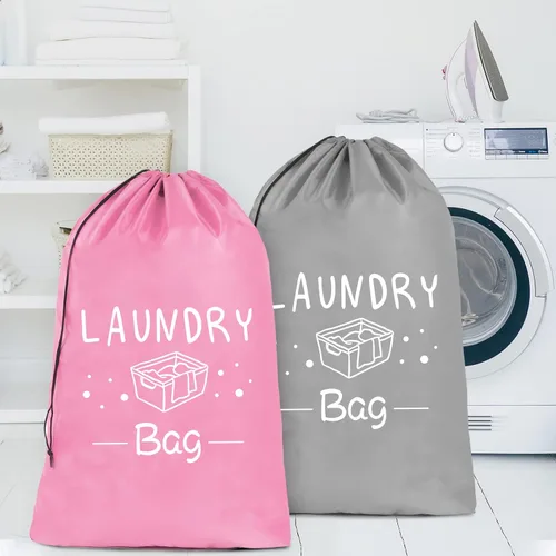 Miniatura 6 de Sylfairy Paquete de 2 bolsas de lavandería de viaje extra grandes, organizador de ropa sucia con cordón, bolsas de lavandería de viaje resistentes