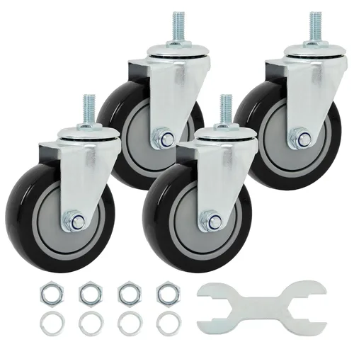 Miniatura 23 de Finnhomy Ruedas giratorias roscadas resistentes de 2 pulgadas, 1/4 pulgadas a 20 x 1 con freno, juego de 4 para estantes de alambre, ruedas lisas