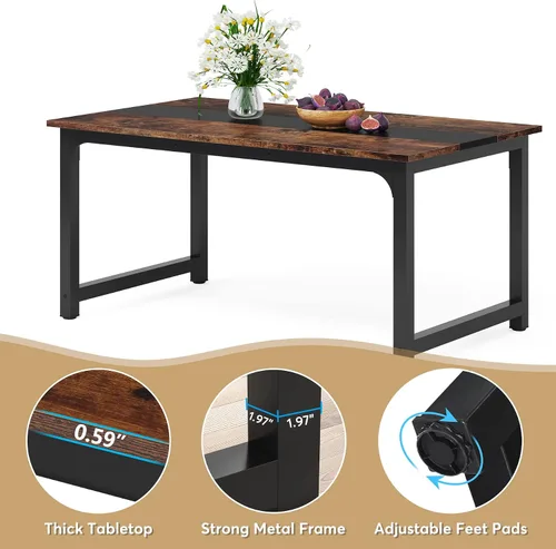 Miniatura 6 de Tribesigns Mesa de comedor de 63 x 31.5 pulgadas, mesa de cocina industrial para 4-6 personas, mesa de comedor rectangular para comedor, cocina