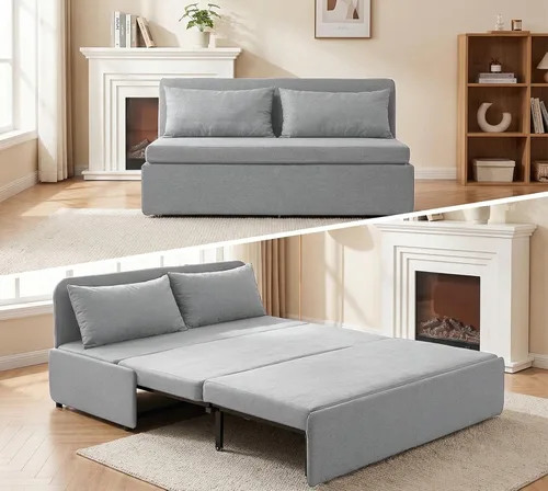 Miniatura 11 de BALUS Sofá cama extraíble tamaño individual de 43 pulgadas de ancho con camas extraíbles, sofá cama convertible 2 en 1 de lino con almohadas
