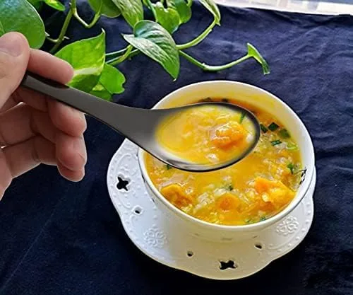 Miniatura 7 de Juego de 6 cucharas de mesa redondas de acero inoxidable con espejo pulido de plata para ramen
