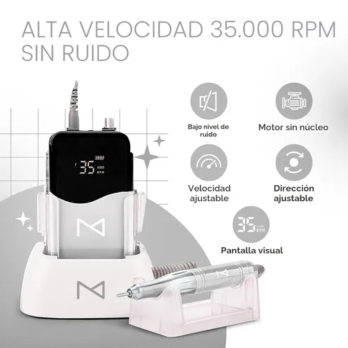 Miniatura 2 de M Mase - Taladro Profesional de Uñas - Lima de Uñas 2 en 1 Sin Núcleo - Eléctrico, Inalámbrico, 35000 RPM, Pantalla HD - Taladro Eléctrico de Uñas