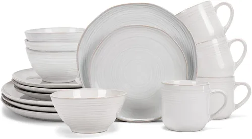 Miniatura 9 de Elanze Designs Reactive Glaze Farmhouse - Juego de vajilla rústica de cerámica bohemia de cerámica de 16 piezas, servicio para 4, color azul hielo