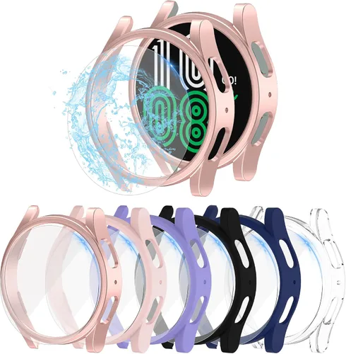 Miniatura 7 de Paquete de 8+8 protectores de pantalla para Samsung Galaxy Watch 6 de 1.693 in y funda, película protectora de vidrio templado antivaho