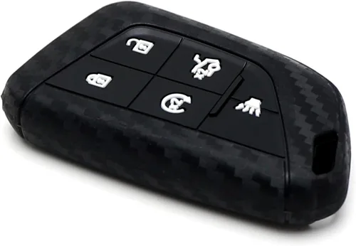 Miniatura 5 de iJDMTOY Funda para llavero de silicona suave con patrón de fibra de carbono negra compatible con Cadillac CT5 CT6 XTS XT4 XT5 ATS 2020 en adelante
