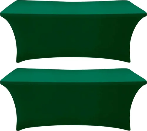 SEPARO Paquete de 2 manteles rectangulares de elastano de 6 pies, color verde cazador, de tela elástica, sin arrugas, para fiestas, ferias