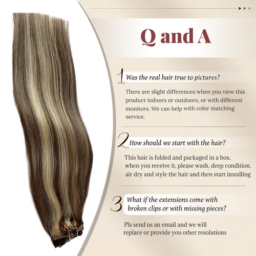 Miniatura 5 de Extensiones de cabello rubio ceniza con reflejos, extensiones de cabello humano real con clip, de 12 pulgadas, 2.47 onzas, doble trama, invisible