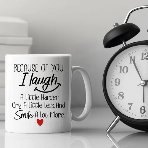 Miniatura 3 de Taza de café con texto en inglés "Because Of You I Laugh", regalo para mujeres, mejores amigas, mejores amigas, tazas personalizadas de amistad