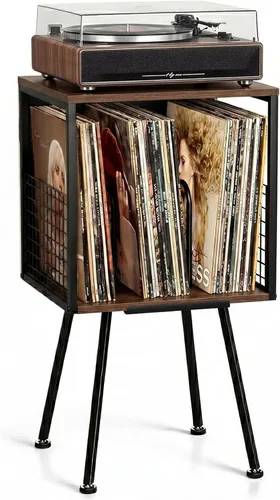 Miniatura 13 de Faesun - Soporte para tocadiscos con almacenamiento, soporta más de 100 discos de vinilo, mesa para tocadiscos industrial con estante