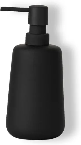 Dispensador de jabón de cerámica negro mate, dispensador recargable de encimera de baño o cocina de 13 onzas con revestimiento de goma suave al tacto