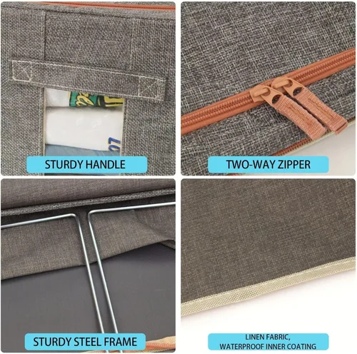 Miniatura 4 de Paquete de 3 contenedores plegables de almacenamiento de ropa de 22 litros, apilables, con marco de acero, organizador con ventanas transparentes