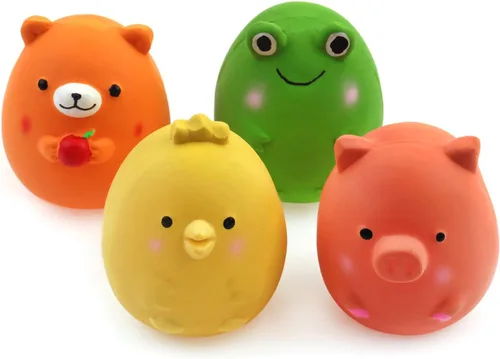 CHIWAVA 4 piezas de 2.4 pulgadas de látex chirriante de juguete divertido de animales conjuntos de animales para mascotas juego interactivo para