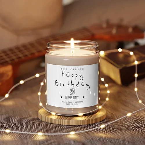 Miniatura 2 de NHI - Vela personalizada de feliz cumpleaños, vela con nombre personalizado, vela perfumada de cera de soja para el hogar, tarro transparente de 9