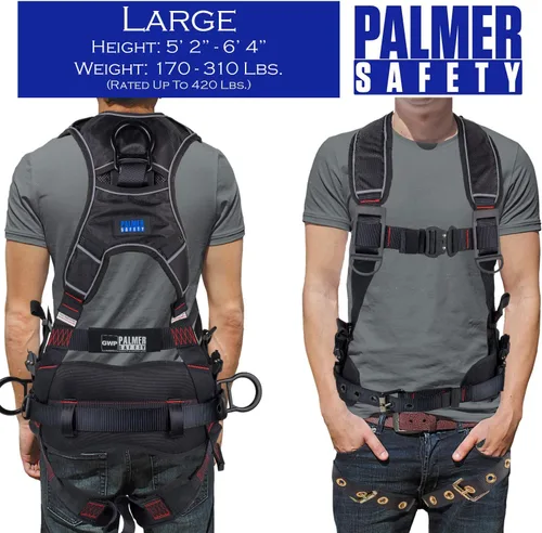 Miniatura 4 de Palmer Safety Arnés de seguridad para construcción de protección contra caídas, pecho y piernas QCB, anillos en D de aluminio, resistente al aceite