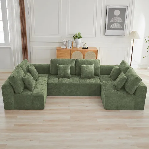 Miniatura 57 de Sofás modulares deshuesados de 140 pulgadas para sala de estar, sofá modular modular de nube comprimida, sofá moderno en forma de U de 9 plazas Gris