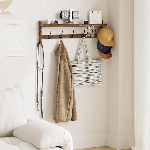 Miniatura 2 de AMBIRD Ganchos de pared con estante de 73.4 cm Entrada de pared con estante, ganchos para abrigos de madera, perchero de pared con estante