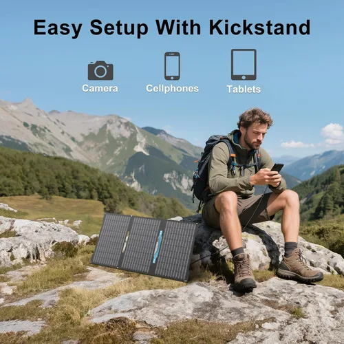 Miniatura 5 de Cargadores de paneles solares portátiles de 45 W con salidas USB-C, USB-A y CC, panel solar impermeable IP67 plegable para camping, emergencia
