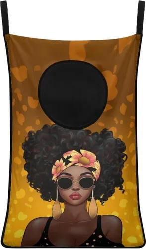 Miniatura 21 de Cesto de lavandería para colgar sobre la puerta de las niñas negras africanas, cesta de lavandería para mujeres afroamericanas, cesta para ahorrar