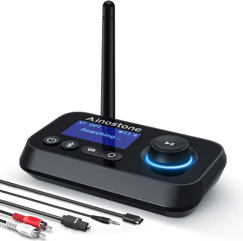 Receptor transmisor Bluetooth 3 en 1 Bluetooth 5.3 adaptador de audio para 2 auriculares con control de volumen de derivación interruptor de