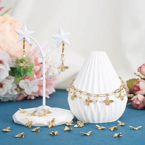 Miniatura 2 de FASHEWELRY 20 dijes de abejas de latón chapados en oro de 18 quilates, dijes de abeja dorados, dijes de joyería rellenos de oro con anillo de salto