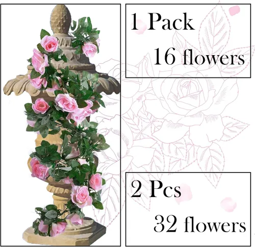 Miniatura 7 de Paquete de 2 Guirnaldas de Vid de Rosa Artificial Rosas Falsas Flores Plantas Enredaderas Colgantes Decoración de Hojas Florales para Boda Fiesta