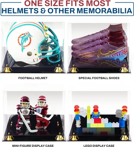 Miniatura 7 de PENNZONI Vitrina de casco de fútbol de tamaño completo vitrina de acrílico transparente Estuche de casco de base negra de doble capa con Espalda