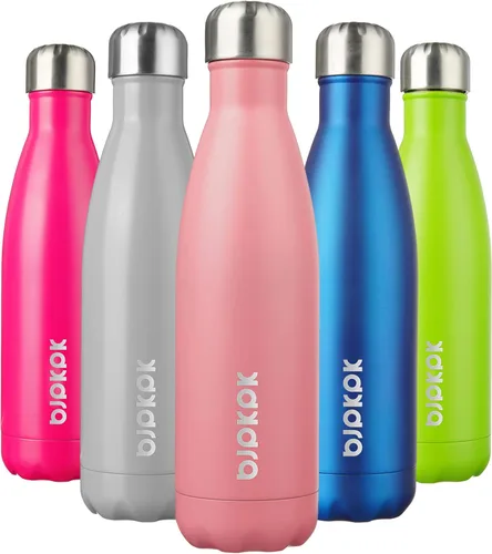 Miniatura 77 de BJPKPK Botellas de agua de acero inoxidable con aislamiento de 17 onzas, mantiene el frío y el calor, brillante oro rosa Oro rosa brillante