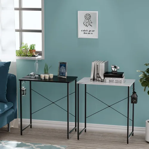Miniatura 6 de Pamray Escritorio de computadora de 23 pulgadas para espacios pequeños, escritorio de trabajo de oficina en casa con gancho para auriculares