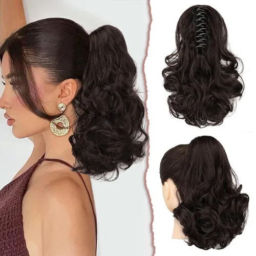 Miniatura 27 de Sofeiyan Extensión de cola de caballo de 11 pulgadas con clip de garra, extensiones de cabello con cola de caballo, cola de caballo larga y rizada