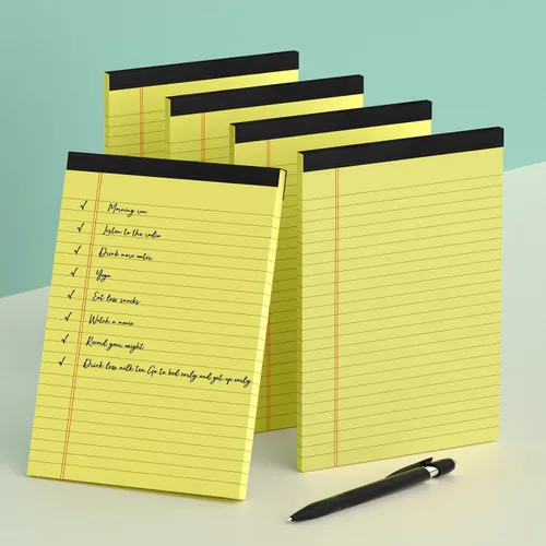 Miniatura 7 de Blocs de notas pequeños de 5x8 amarillos – paquete de 4, papel grueso premium de 80gsm, 30 hojas/60 páginas por bloc, páginas perforadas con rayas
