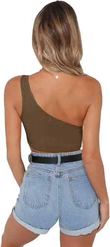 Miniatura 3 de Minclouse - Blusa corta asimétrica de un solo tirante para mujer, ideal para el verano